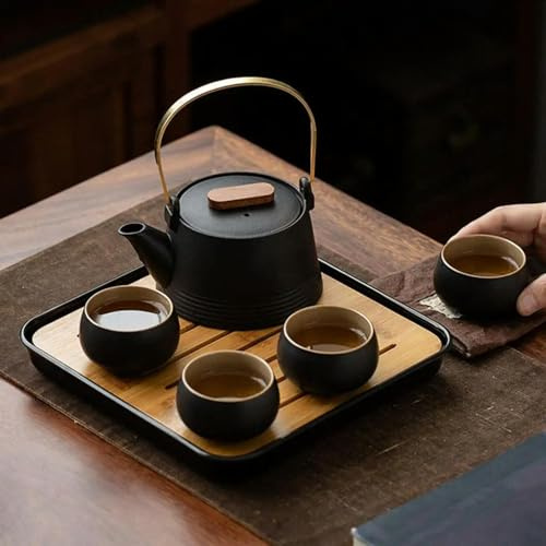 LUAND Pottery Tea Set Gifts Tea Kettle Tea Tray Teacup for Outdoor Picnic Travel Office Tea House Restaurant Hotel