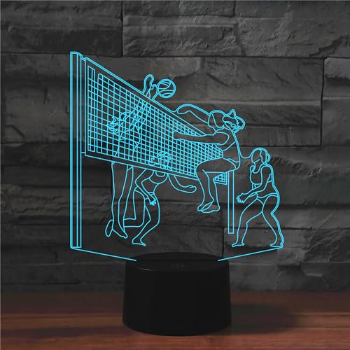 KINGCOO 3D Illusion Tischlampe Nachtlampe, LED 7 Farben ändern Touch Switch Schreibtischlampe Nachtlichter Schlummerleuchten für Kinder Valentinstag Geburtstags Geschenk (Volleyballturnier)