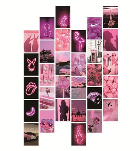 MAIGO 30-teiliges rosa Raumdekor – ästhetisches Wandcollage-Set, pinkes Neon-Wandcollage-Set, Raumdekoration, Schlafzimmerdekoration für Teenager, Mädchen, niedliches Raumdekor, Y2k-Poster, rosa