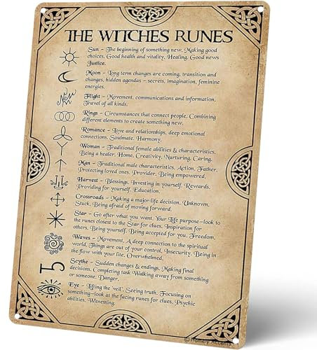Homely Accents The Witches Runes Metallschilder, Hexe, Heimdekoration, Poster, Blechschilder, Vintage-Hexerei-Liebhaber, Geschenk, Badezimmer, Veranda, Café, Bar, Wandkunst 20,3 x 30,5 cm