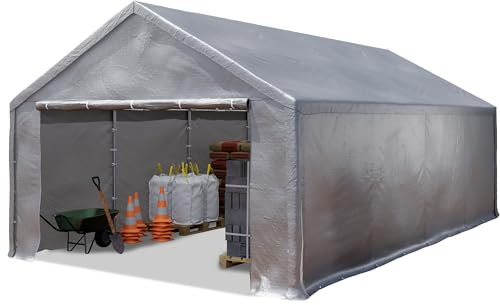 TOOLPORT Tente de Stockage 4x8 m Hangar de Stockage Abri Tente de Garage Bâche PE 350 N étanche à l'eau en Gris