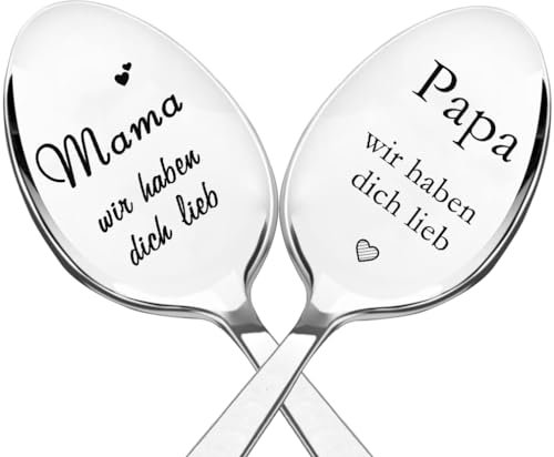 Edelstahl Löffel mit Gravur Papa Mama wir haben dich lieb, Papa Mama Geschenk, Kaffee Dessert Löffel Personalisiertes Geschenk für Papa, Mama