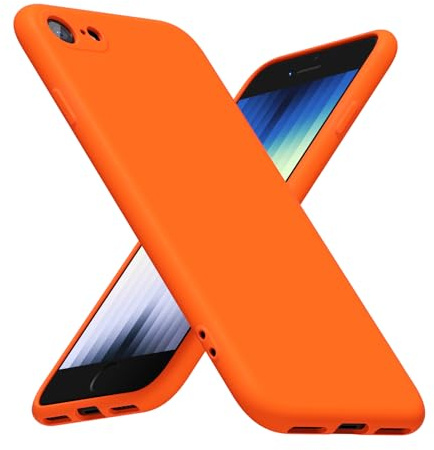LoeoeL for iPhone SE Case Silicone 2nd 3rd Genration iPhone 7/8, Fluorescent Neon Orange Bright Color Matte TPU, Minimalist Ultra Thin Slim Soft Rubber Gel Girly Cute Case for Women Men, Camera Cover