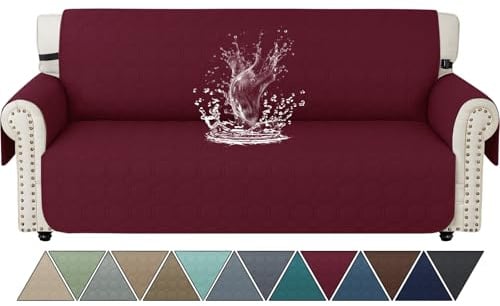 Ystyle Copridivano 3 Posti Con Braccioli Universale, Vino Rosso | Copri Divano Antigraffio Gatto Con Tasche Laterali, Sofa Cover Antiscivolo Lavabile per Animali, Copridivani Mobili Protector