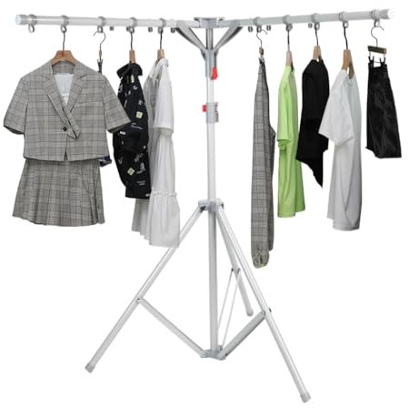 ARIIKON Klappbar Wäscheständer mit 4 Kleiderstangen für Kleiderbügel, Ausziehbar Standtrockner Platzsparend, Kohlenstoffstahl Bügelwäscheständer für Camping, Balkon, Drinnen und Draußen, Silbergrau