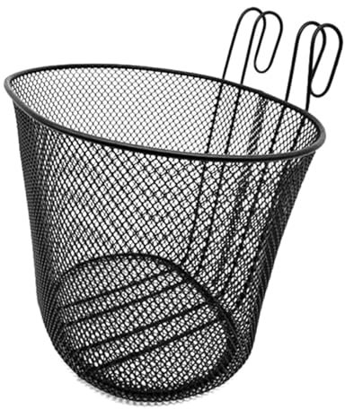 Bicycle Wire Mesh Basket Rustproof Waterproof Front Detachable Basket with Hooks Black (Top Width of 22.2cm, Top Length of 29.5cm, Bottom Length of 22.5cm, Height Excluding Hanging Hook – 19.5cm)