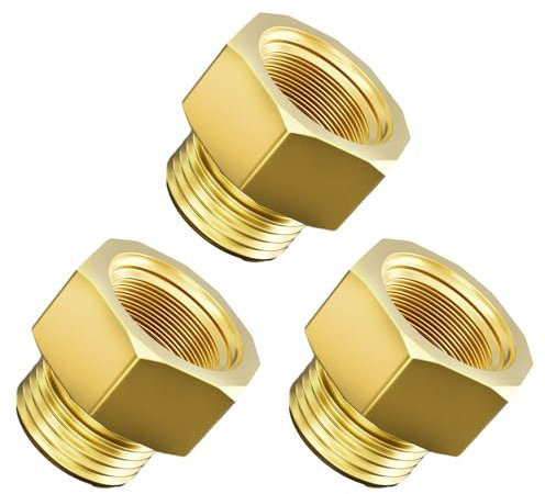 Aitsite Reductor de latón de 1/2 a 3/4 pulgadas, extensión reductora con hexagonal, rosca exterior de 1/2 pulgadas x rosca interior de 3/4 pulgadas, para la conversión de conexiones de tubería (3