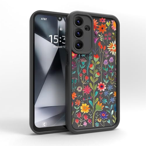 PanXCase Funda para Samsung Galaxy A25 5G - Carcasa Silicona Delgada Suave Ligera Elegante Diseño, Protección Cámara Antichoque Antiarañazos Cover (Black,Flowers)