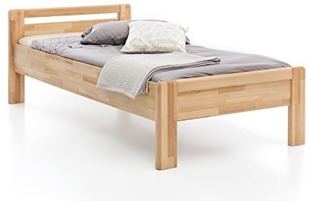 WOODLIVE DESIGN BY NATURE Massivholz-Bett aus Kernbuche, als Seniorenbett geeignet, in Komforthöhe, geöltes Doppelbett mit Kopfteil (180 x 200 cm)
