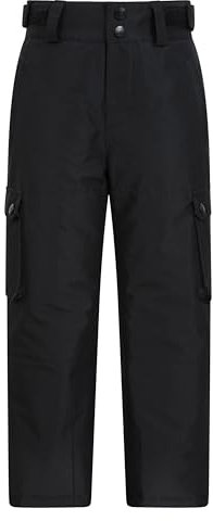 Mountain Warehouse Titan Kids Cargo Snow Pants - Waterproof Integrated Ankle Gaiter & Reinforced Knees, Boys & Girls Salopettes - Winter Skiing, Winter Sports, Walking Black Kids Size 3-4 Years