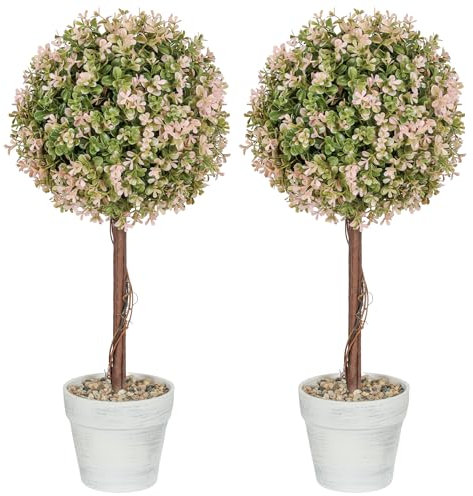HOMCOM Set of 2 Decorative Artificial Plants, Murraya Flowers in Pot, Fake Plants for Home Indoor outdoor Decor, 60cm, Cream White