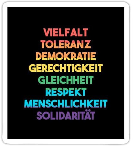 Spreadshirt Demokratie - Vielfalt, Toleranz, Respekt Regenbogenfarben Sticker, max. 10x10 cm, 10 x 10 cm, Mattweiß
