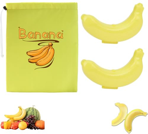 AMBEERT Banana Case, Banana Bag, Banana Holder, Yellow Banana Protector Case, Portable Banana Case for Lunch Box, Banana Bags for Storing, Banana Box for Fruit and Candy Travel Lunch (2 Boxes+1Bag)