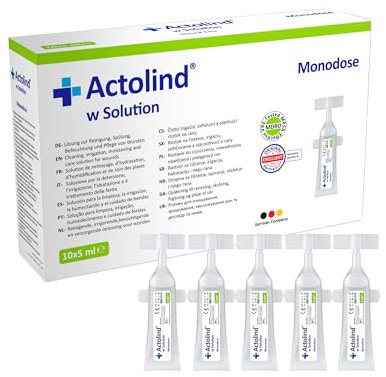 Actolind W Solution – Antiseptische Wundspüllösung in Sprühflasche. Schmerzfreie Reinigung, Spülung & Befeuchtung bei akuten, chronischen, infizierten Wunden & Verbrennungen (10 X 5 ml)