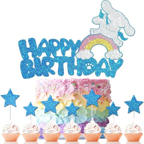 8 Stücke Tortendeko Kindergeburtstag - Kuchendeko Set mit Torte Topper & Cupcake Deko für Mottoparty, Geburtstagstorte & Fest (Kindermotive, bunt, DIY)