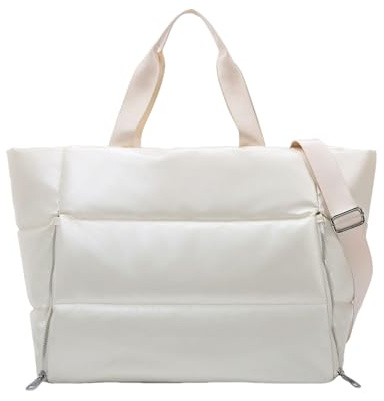 AMSLSIU Women S Fitness Tote Bag Lightweight and Convenient for Shopping Nylon One Shoulder Backpack Women Gym Bag Shoulder Bag, White