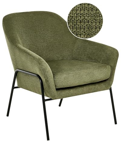 Beliani Upholstered Occasional Accent Armchair Metal Frame Mid Century Modern Seat Green Veddige