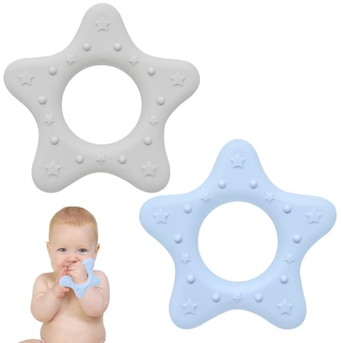 Quesuc Set Di 2 Massaggiagengive Rinfrescanti Per Bambini Dai 3 Mesi In Su-Ausilio Rinfrescante Per La Dentizione E Giocattolo Per La Dentizione Per Neonati E Bambini Piccoli(Blu, Grigio)