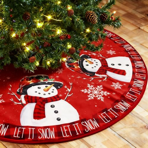 Weihnachtsbaum Decke Rock 120 cm/ 47 Zoll Christbaumdecke Rot Weihnachtsbaum Röcke Weihnachtsbaum Unterlage Weihnachtsbaum Teppich Rund Weihnachtsbaumrock mit Schneemann-Muster