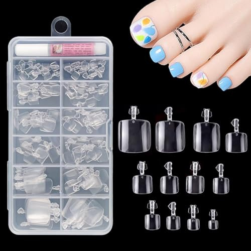 Quadrat Fußnägel zum Aufkleben, 120Stück Clear Weiches Gel Fussnägel zum Kleben Künstliche Fußnägel Tips Falsche Toenails für Home Art DIY Nagelstudio, Full Cover Toe Nails mit Box, 12Größen
