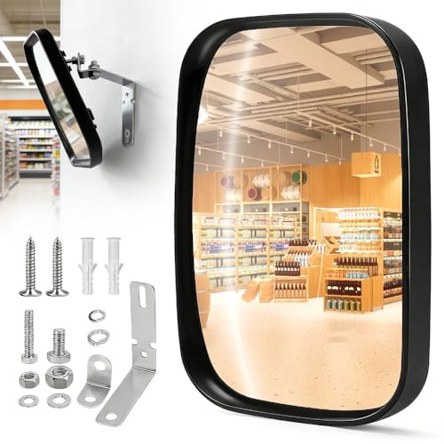 Weciau Verkehrsspiegel Viereckig, 19 x 16 cm Verstellbarer Weitwinkel Konvexspiegel, Traffic Mirror Innen Außen Gewölbter für Ausfahrten, Garage, Einfahrten, Lager, Hof, Krankenhaus, Geschäfte