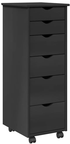 vidaXL Rollschrank Mit Rad Grau 34 x 39 x 93,5 cm Massivholz Kiefer, Studienmöbel, minimalistischer Rollschrank, geräumige Aufbewahrung mit Schubladen, moderner mobiler Organizer für das Home Office