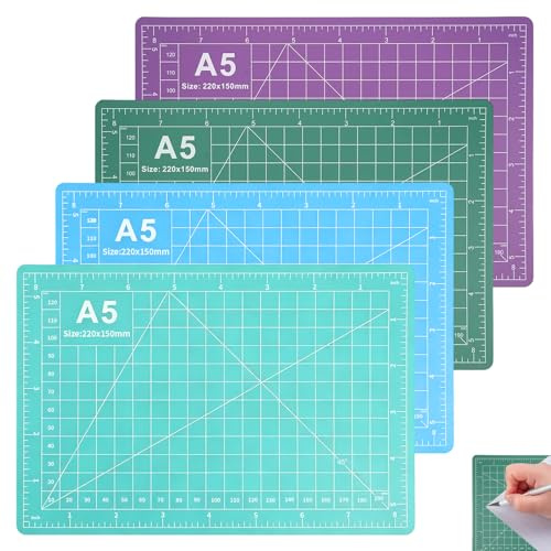 4 Stück Schneidematte A5, 22 X 15 cm Schneideunterlage Selbstheilende Cutting Mat Schneidematte Bastelunterlage Schneidematten für Karten Nähen Papier DIY Handarbeit