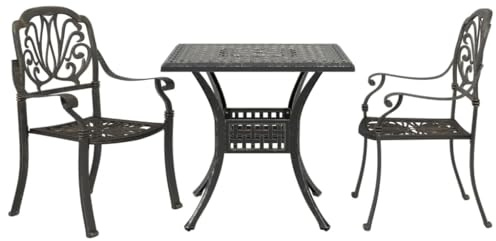 HETFTJN 3-Piece Cast Aluminum Bistro Set with Square Table, Bronze