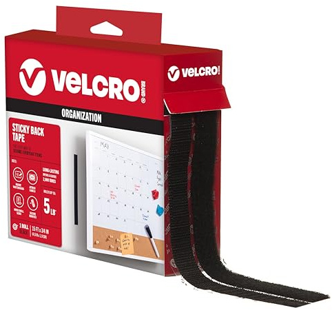 Velcro(r) Brand Fasteners 3/4 x 15-Inch Sticky Back Tape, Black | Peel And Stick Adhesive Tape For Home, Office And Classroom Organization; Cut To Length For Displays, Labels And Projects