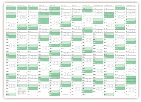 Green Wandkalender/Wandplaner 2026 gefaltet DIN A3 Format (297 x 420 mm) mit 12 Monaten