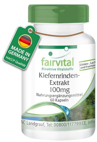 Fairvital | Extracto de Corteza de Pino 100mg - Pinus pinaster atlantica - VEGANO - 95% de proantocianidinas - Dosis elevada - 60 Cápsulas - Calidad Alemana