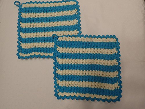 Sibylles Geschenkeartikel Topflappen, 1 Paar gehäkelte, türkis, Baumwolle-Wolle-Mischung, Rund, 2 Stück