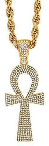 14k Gold Plated Hip Hop Fully CZ Ankh Pendant w 6mm 30 Rope Chain
