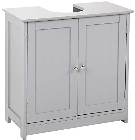 Taylor & Brown Under Sink Bathroom Cabinet Storage Cupboard Organiser Free Standing Wooden Sink Storage Unit Basin with Shelf, Grey 60cm x 30cm x 60cm