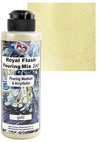 Ideen mit Herz Royal Flash Pouring Mix 2in1 | Pouring Medium & Metallic-Acrylfarbe mit Glitzer-Effekt | 180 ml | kein weiteres Mischen mit Fluid, Medium oder Silikonöl erforderlich (gold)