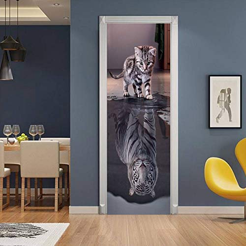 ANHHWW Türtapete Selbstklebend Wasserdicht Pvc Abnehmbar 77X200Cm Tier Tiger Katze Tapete Fototapete - Türposter Türaufkleber Für Wohnzimmer, Schlafzimmer Tür Dekoration