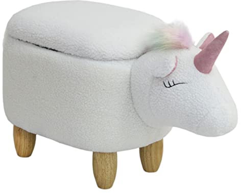 SVITA Animal Storage Kinderhocker Tierhocker mit Stauraum gepolsterter Hocker mit Holzbeinen Weiß Regenbogen Tier-Motiv Einhorn