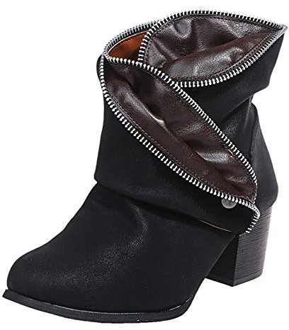 Stivali da Donna Stile Tubo Medio con Tacco Alto di Grandi Dimensioni (42,Nero)