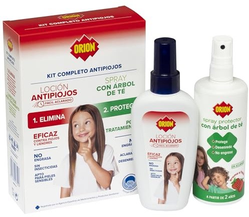 Orion Kit Antipiojos y liendres - Loción 100 ml + Spray Protector 200 ml | Elimina Piojos y Liendres, Apto para Pieles Sensibles, Sin Insecticidas, Fácil Aclarado. Protege de los piojos árbol del té