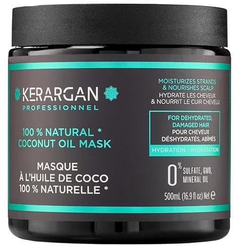 Kerargan - Feuchtigkeitsspendende Haarmaske mit Kokosöl - Intensive Behandlung für ausgetrocknetes und geschädigtes Haar - Tiefenhydratation - Ohne Sulfate, GVO und Mineralöl - 500ml