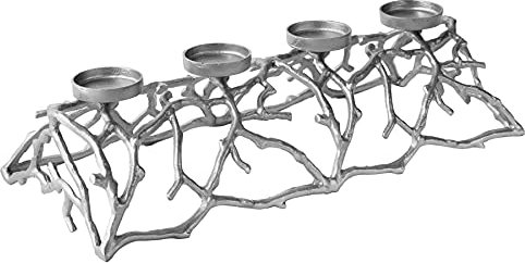 Eleganter Kerzenhalter Abstract 60cm Silber für 4 Kerzen Kerzenständer Adventskranz aus Aluminium Tischkranz für Stumpenkerzen