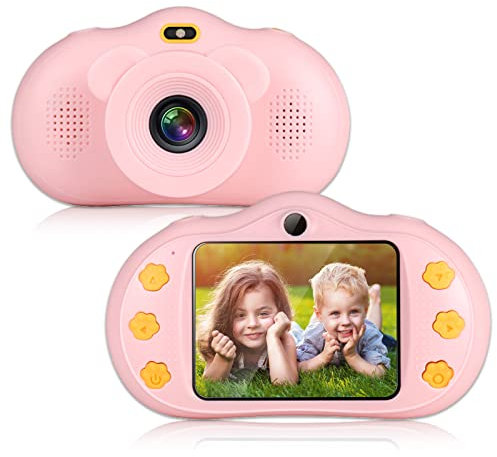 SUPBRO KinderKamera Digitale Kamera mit 32G TF-Karte USB Wiederaufladbare Fotokamera Selfie und Videokamera, Spielzeug Camcorder für Jungen Mädchen Kinder Rose