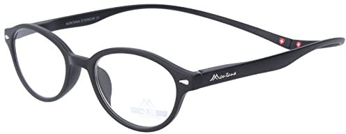 Ovale, funktionelle MONTANA-Lesebrille/-hilfeMAG mit Magnetbügelenden und transparentem Stecketui in verschiedenen Farbe schwarz + 2,00 dpt