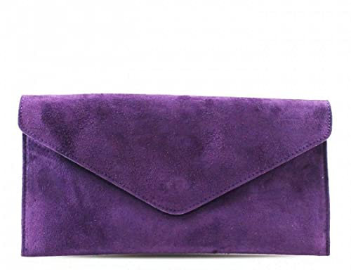 00 Women's Real Leather Envelope Clutch Evening Bag Ladies Suede Shoulder Handbag Metal Zip Closure Bag Ladies Party Handbag Women Hangout Shoulder Bag (Purple)