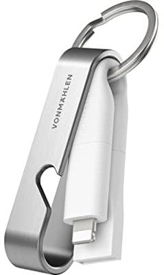 VONMÄHLEN High Six 6 in 1 Keychain Bottle Opener Charger Cable - Compact All-in-One Fast Charging Cable with USB-C, USB-A & Micro USB - Suitable for Mobile Phone & Mobile Devices (Silver)