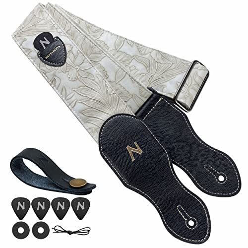 Nefelibata Gitarrengurt mit Plektrumtasche, 2,3-Zoll-Veganes Leder-Gitarrengurte im Porter-Stil, 60er-Jahre-Western-Vintage-Stil mit Plektren, Gurtknopf und Gurtschlössern