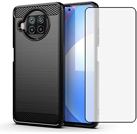 Asuwish Handyhülle für Xiaomi Mi 10T Lite 5G Hülle mit Glas Folie Panzerfolie Schutzfolie und Extra Dünn Silikon TPU Mi10TLite 10i M2007J17G Slim Handy Hüllen Schutzhülle Phone Case Schwarz
