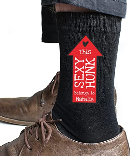 Custom Personalised Sexy Hunk Pair of Men's Black Socks Size 7-11 for Birthdays, Valentine's Day, Anniversary