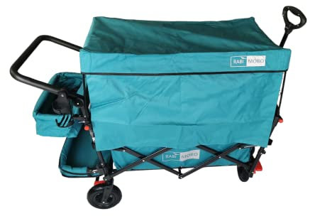 Faltbarer klappbarer Bollerwagen Rabimobo Sun mit Leichtlaufräder, UV geschütztem Dach und viel Zubehör (Petrol)
