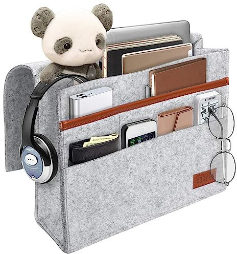 Betttasche, Bett Organizer, Betttasche Zum Einhängen, Rutschfeste Aufbewahrungstasche, Nachttasche aus Dickem Filz, Sofa-Hängelager für Handys, iPads, Brillen, Bücher, Fernbedienungen usw (Gray)